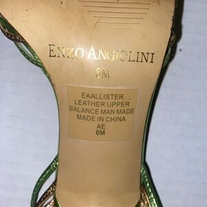 Heels Enzo Angiolini green & gold vintage style strappy